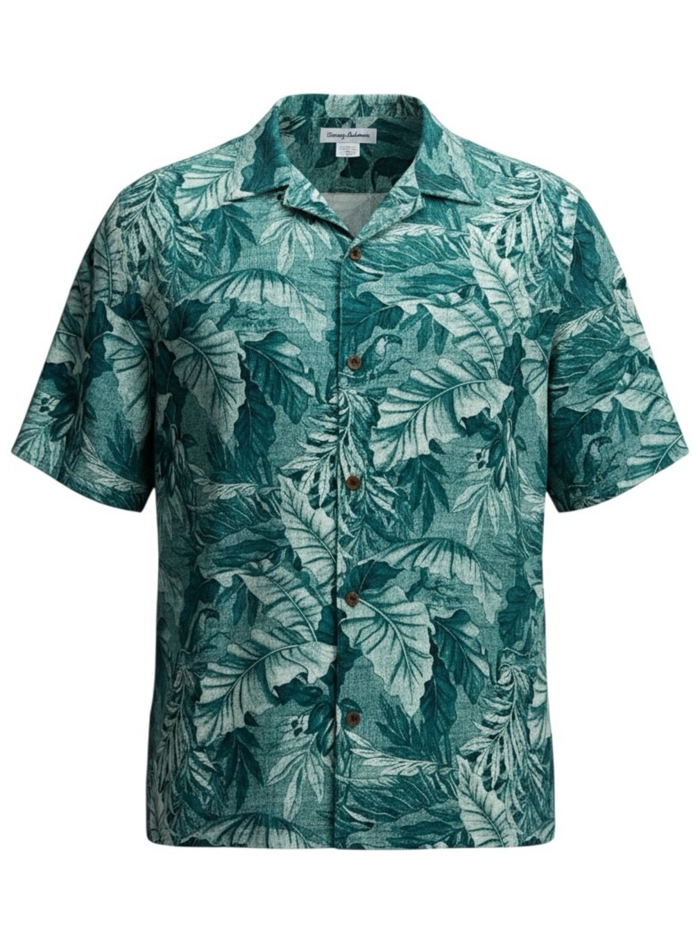 Tommy Bahama 100% Silk Teal Tropical Leaf Camp Shirt XXL Hawaiian Aloha Resort